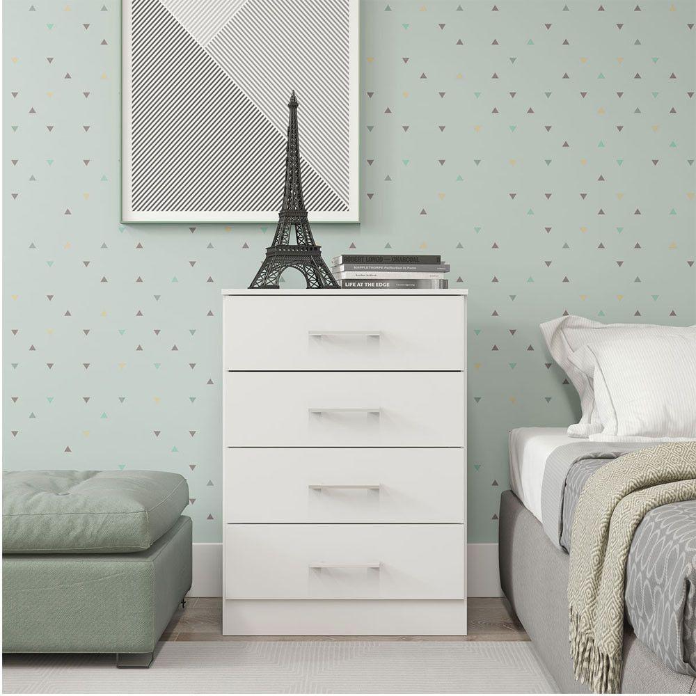 Cômoda Pequena Com 4 Gavetas 55x93cm Mdp Branco Menu Móveis Branco - 1