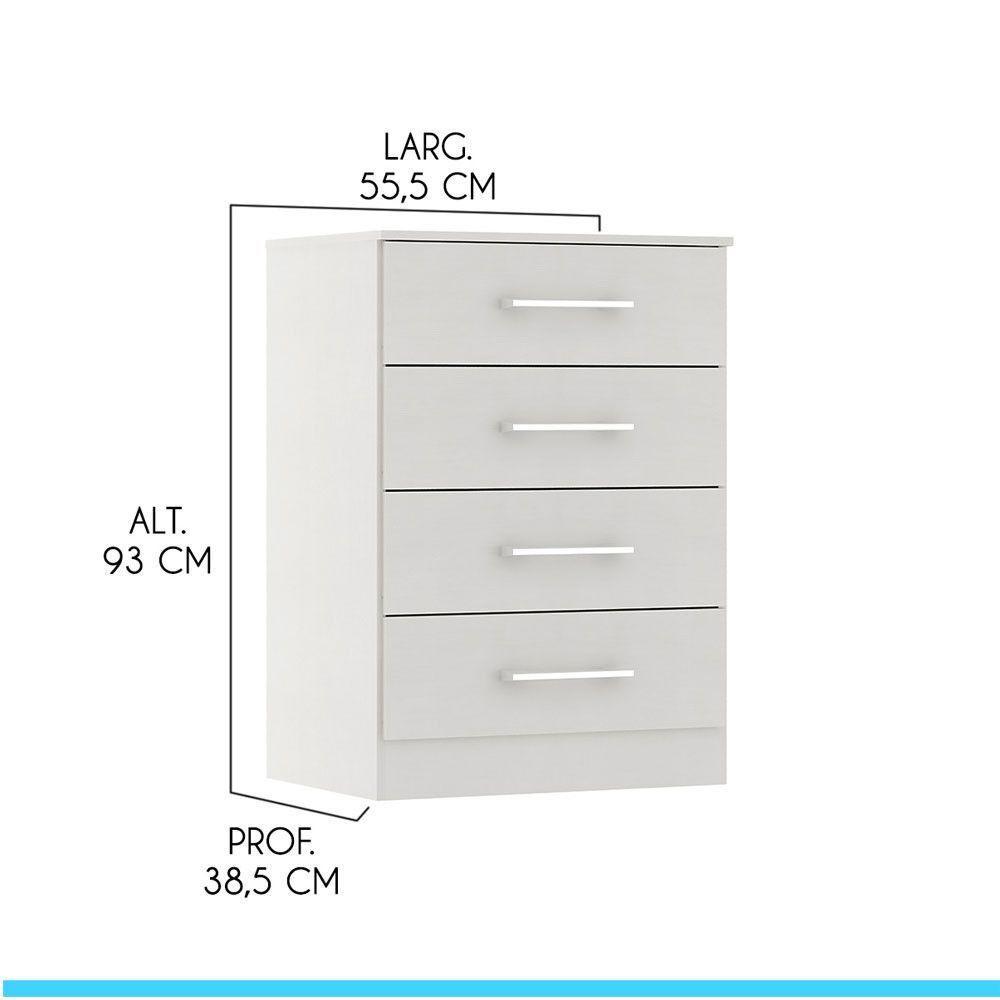 Cômoda Pequena Com 4 Gavetas 55x93cm Mdp Branco Menu Móveis Branco - 3