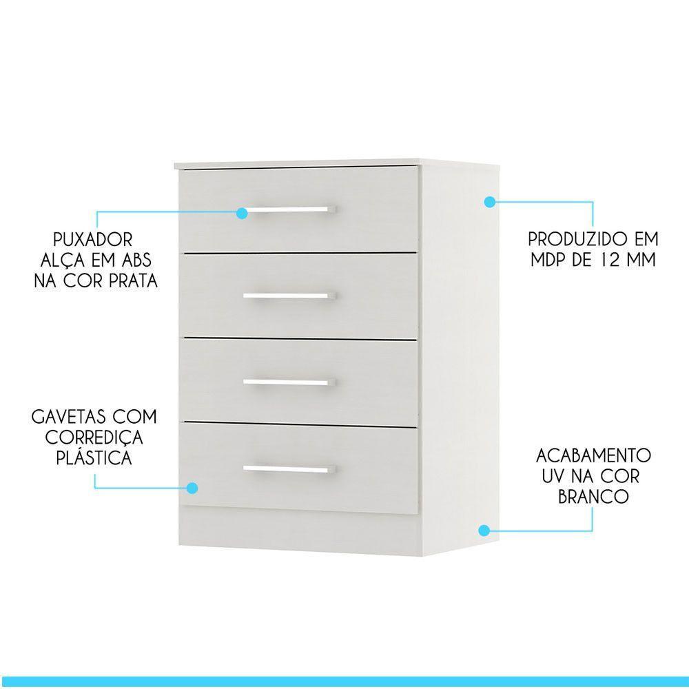 Cômoda Pequena Com 4 Gavetas 55x93cm Mdp Branco Menu Móveis Branco - 4