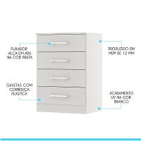 Cômoda Pequena Com 4 Gavetas 55x93cm Mdp Branco Menu Móveis Branco - 4