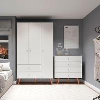 Kit Para Quarto Guarda-roupa E Cômoda Retrô Mdp Menu Móveis Branco - 1