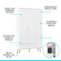 Kit Para Quarto Guarda-roupa E Cômoda Retrô Mdp Menu Móveis Branco - 2