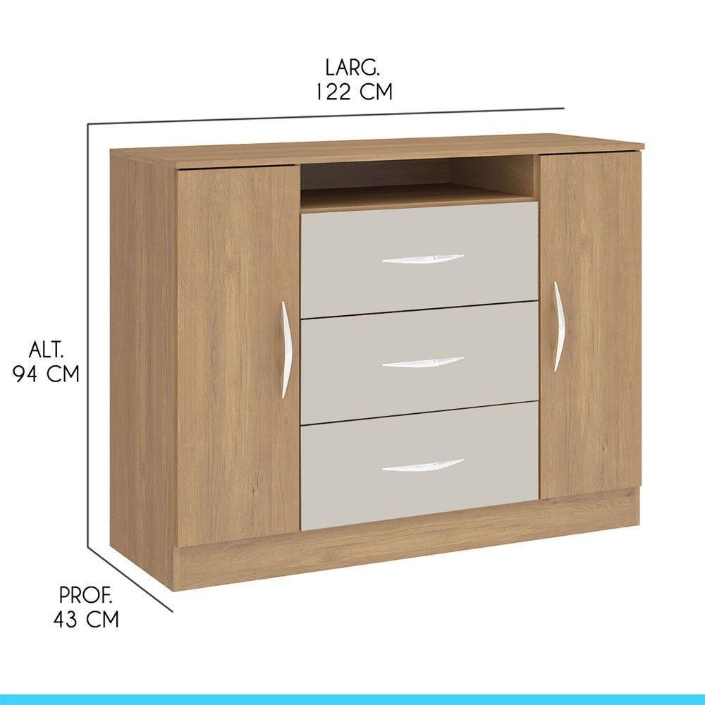 Cômoda Grande Para Quarto Casal 3 Gvts 2 Pts Mdp Menu Móveis Marrom - 2