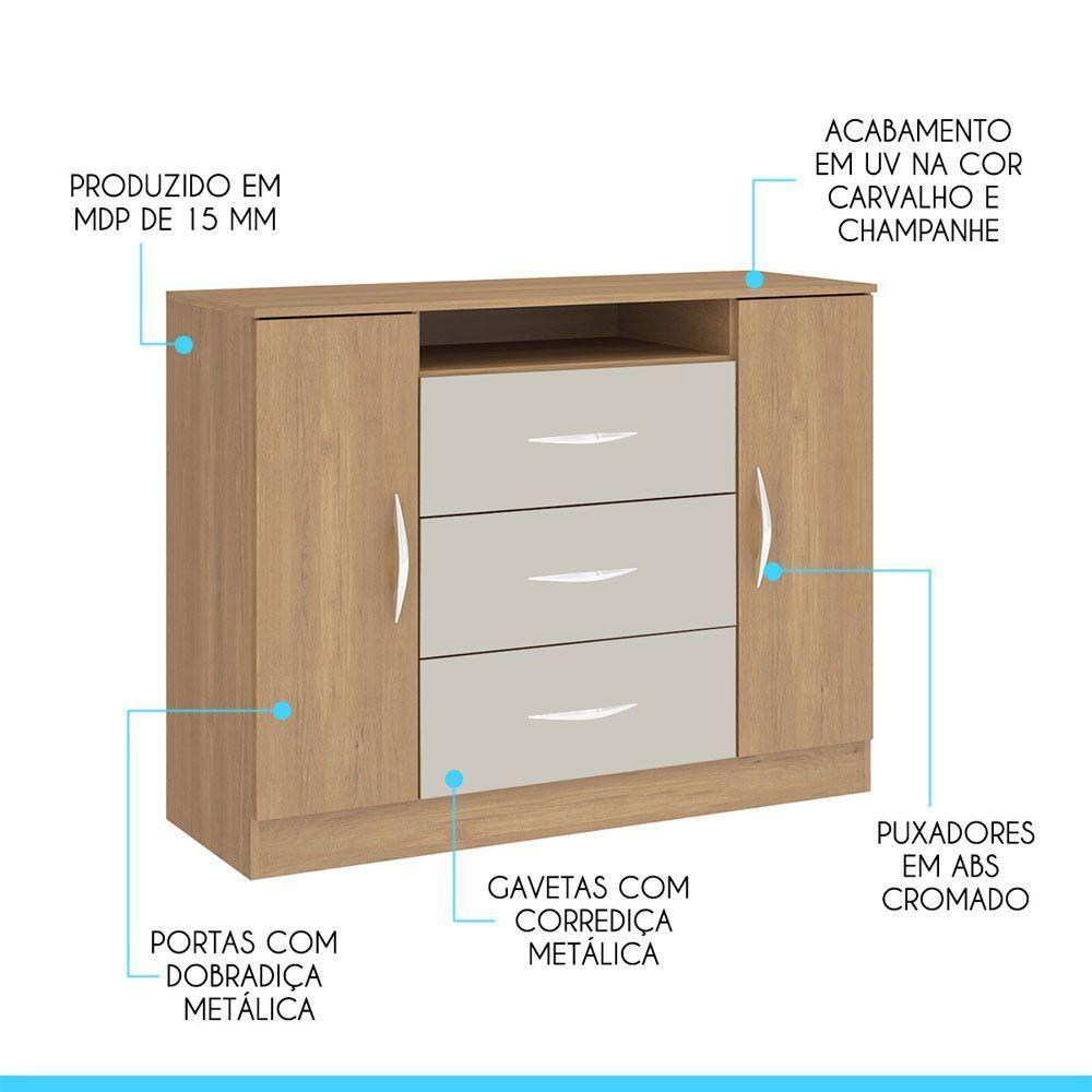 Cômoda Grande Para Quarto Casal 3 Gvts 2 Pts Mdp Menu Móveis Marrom - 3
