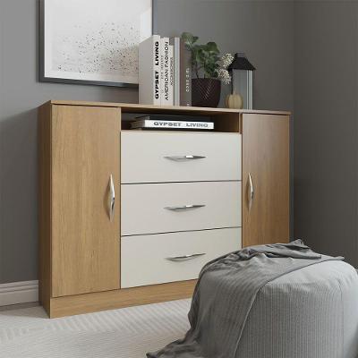 Cômoda Grande Para Quarto Casal 3 Gvts 2 Pts Mdp Menu Móveis Marrom