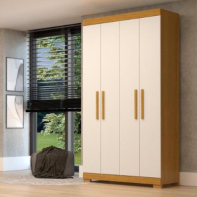 Guarda Roupa Solteiro Canadá 4 Portas 2 Gavetas Cinamomo-off White MDF