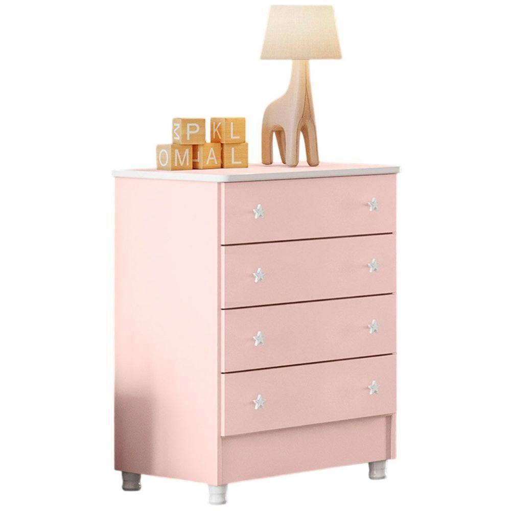 Cômoda Infantil 4 Gavetas Mdp Com Pés Doce Mel Rosa - 5