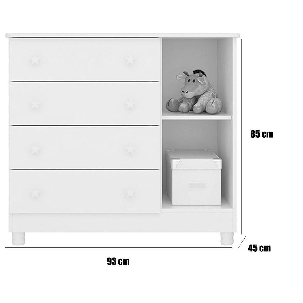 Cômoda Sapateira Infantil 1 Porta 4 Gavetas C/ Pés Doce Mel Branco - 2