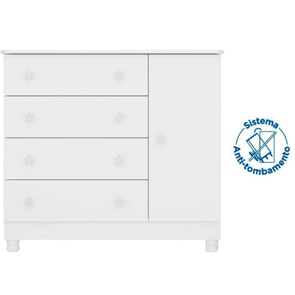 Cômoda Sapateira Infantil 1 Porta 4 Gavetas C/ Pés Doce Mel Branco - 4