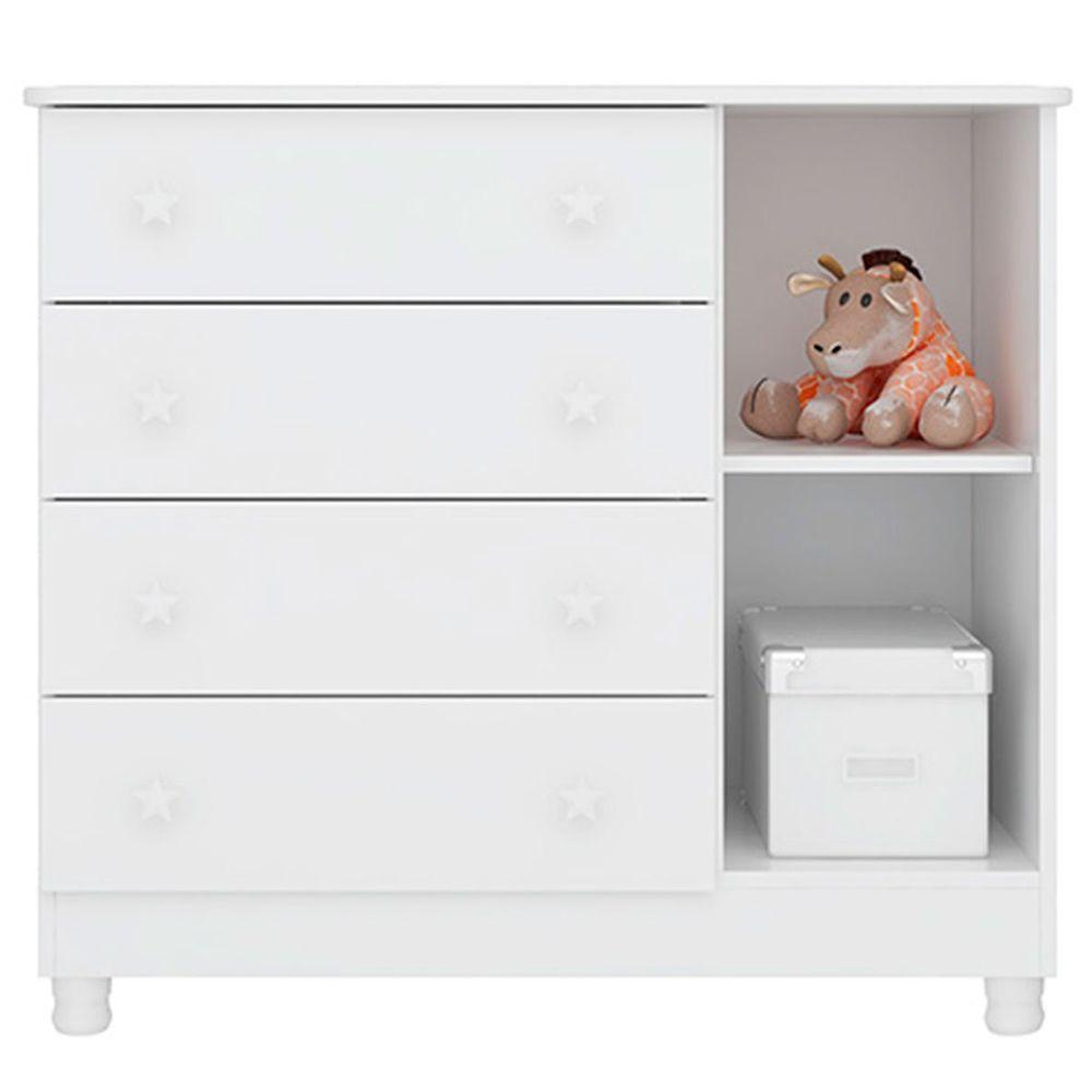 Cômoda Sapateira Infantil 1 Porta 4 Gavetas C/ Pés Doce Mel Branco - 6