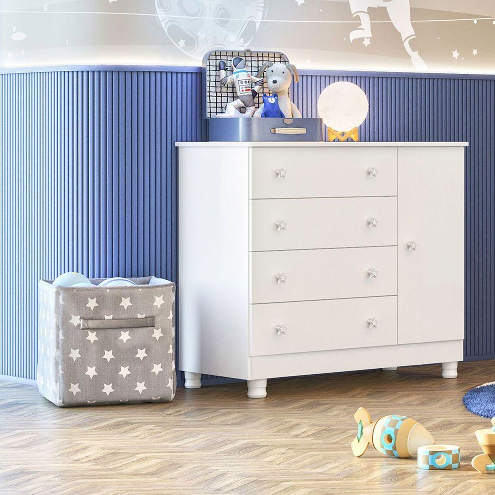 Cômoda Sapateira Infantil 1 Porta 4 Gavetas C/ Pés Doce Mel Branco - 7
