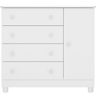 Cômoda Sapateira Infantil 1 Porta 4 Gavetas C/ Pés Doce Mel Branco