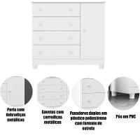Cômoda Sapateira Infantil 1 Porta 4 Gavetas C/ Pés Doce Mel Branco - 3