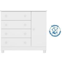 Cômoda Sapateira Infantil 1 Porta 4 Gavetas C/ Pés Doce Mel Branco