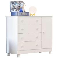 Cômoda Sapateira Infantil 1 Porta 4 Gavetas C/ Pés Doce Mel Branco - 5