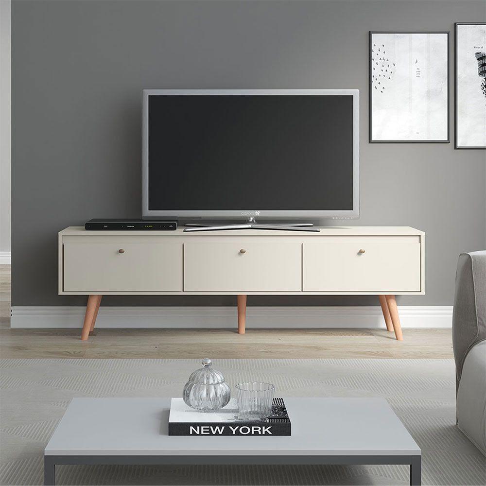 Rack Memphis Tv 65 Pol 3 Pts Retrô Mdp Champanhe Menu Móveis Champanhe - 1