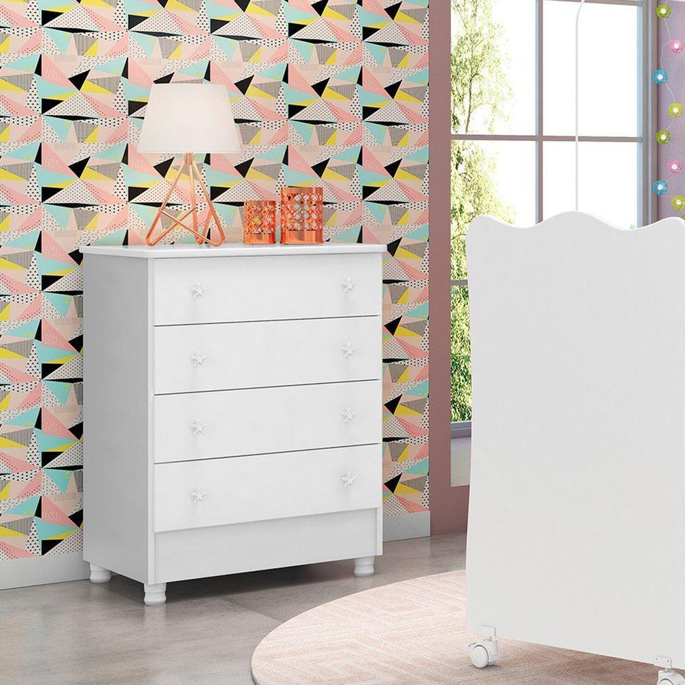 Cômoda Infantil 4 Gavetas Mdp Com Pés Doce Mel Branco - 6
