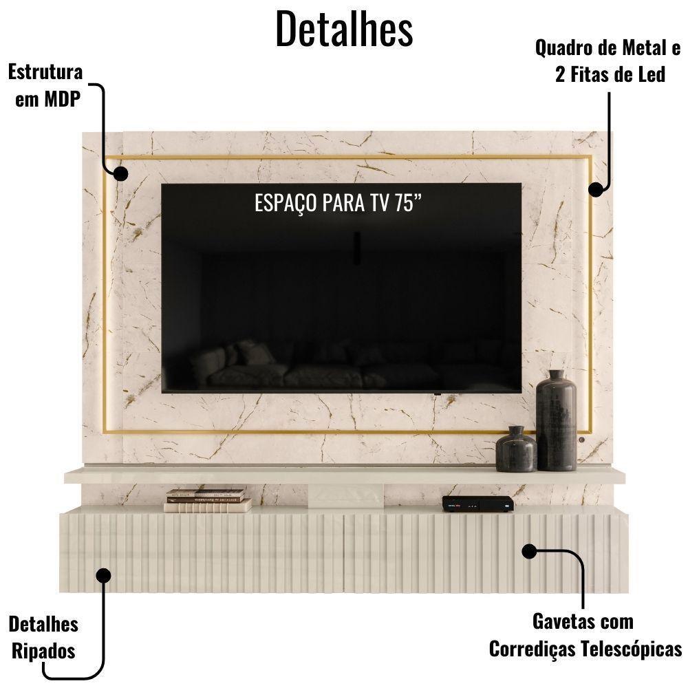 Painel Suspenso Tv 75 Polegadas Gaia Calacata Off White Madetec - 3