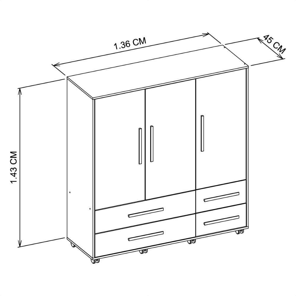Cômoda 3 Portas 4 Gavetas Seth Branca Caemmun - 6