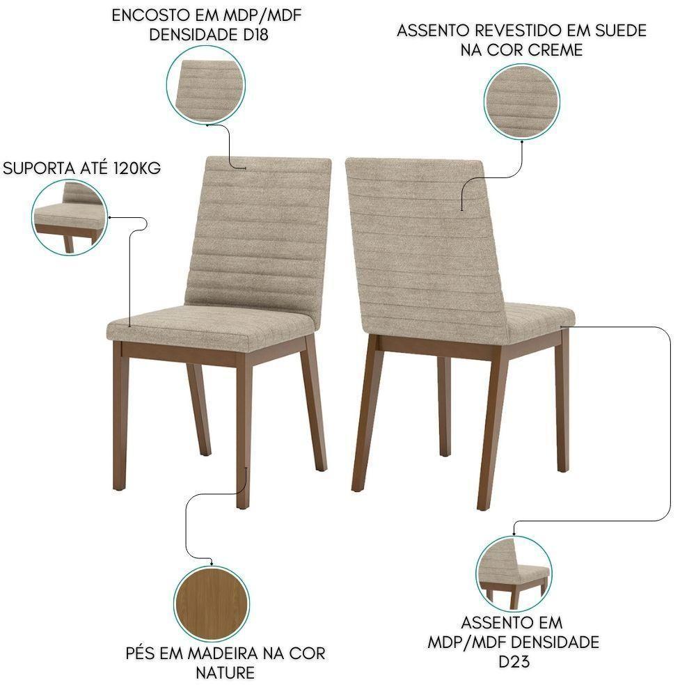 Kit 2 Cadeiras Estofadas Sala De Jantar Elena Suede Creme Henn - 3