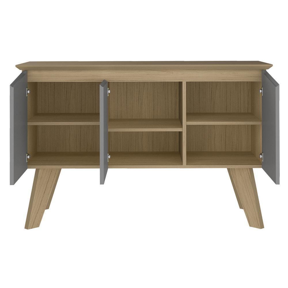 Buffet Aparador 3p Bordas Invertidas Carvalho Grafite Arly - 2