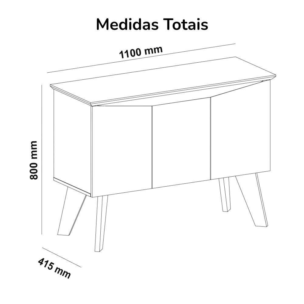 Buffet Aparador 3p Bordas Invertidas Carvalho Grafite Arly - 3