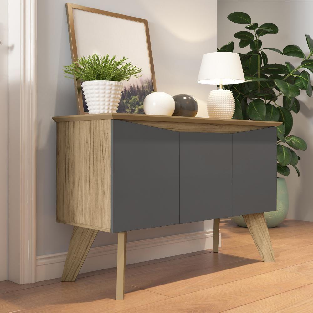 Buffet Aparador 3p Bordas Invertidas Carvalho Grafite Arly - 6