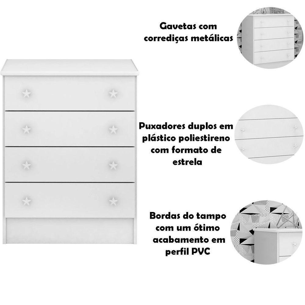 Cômoda Infantil 4 Gavetas Mdp Doce Mel Rosa - 3