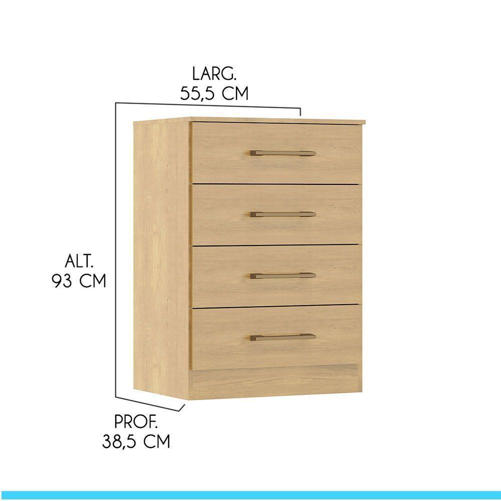 Cômoda Pequena 4 Gavetas 55x93cm Mdp Carvalho Menu Móveis Carvalho - 3