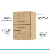 Cômoda Pequena 4 Gavetas 55x93cm Mdp Carvalho Menu Móveis Carvalho - 4