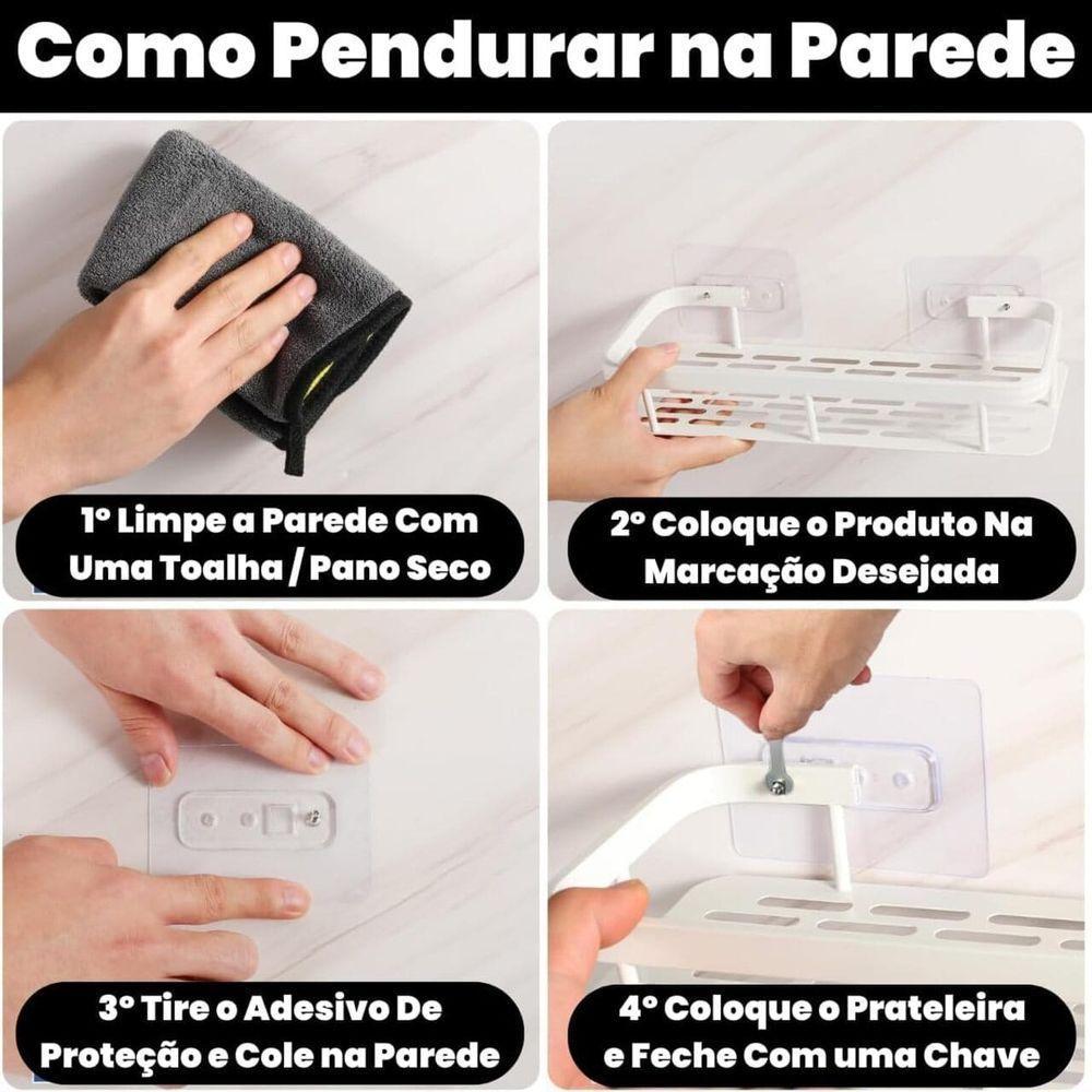 Kit 2 Prateleira L Metal Canto Organizador Multiuso Banheiro Box Sem Furar Parede - 3