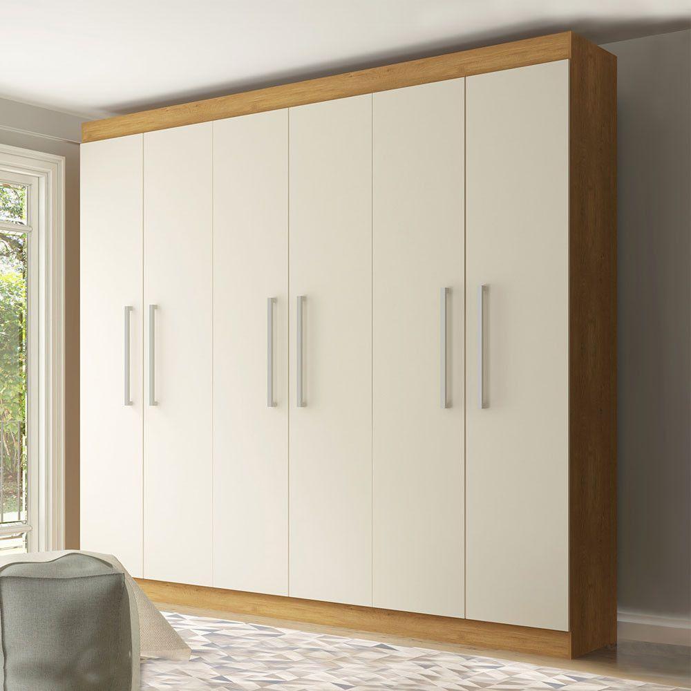 Guarda Roupa Casal 250x230cm 6 Pts 3 Gavetas Mdp Menu Móveis Branco Carvalho - 1