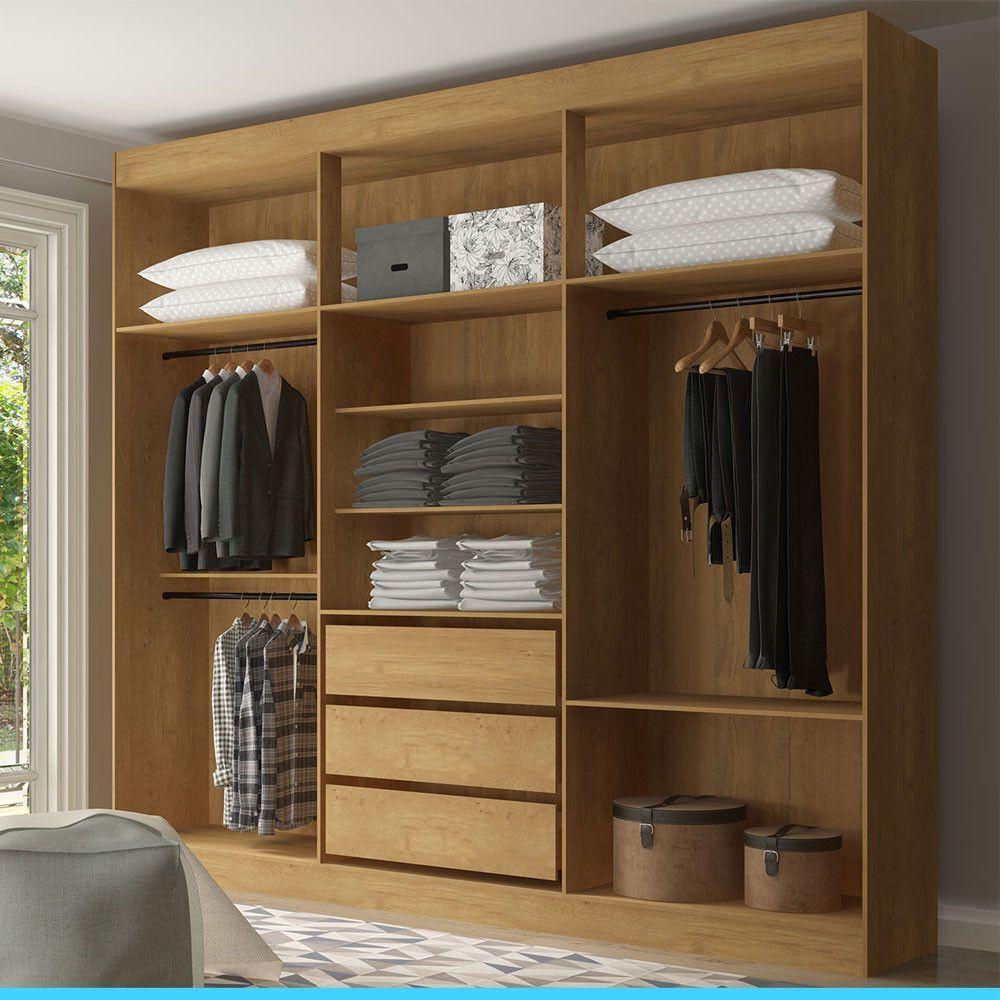 Guarda Roupa Casal 250x230cm 6 Pts 3 Gavetas Mdp Menu Móveis Branco Carvalho - 2