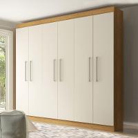 Guarda Roupa Casal 250x230cm 6 Pts 3 Gavetas Mdp Menu Móveis Branco Carvalho - 1