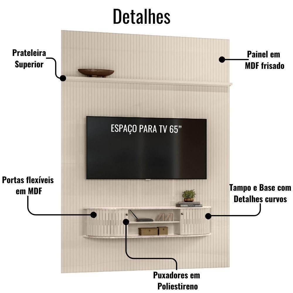 Painel Home Suspenso Tv 65 Polegadas New Monte Carlo Calacata Off White Madetec - 3