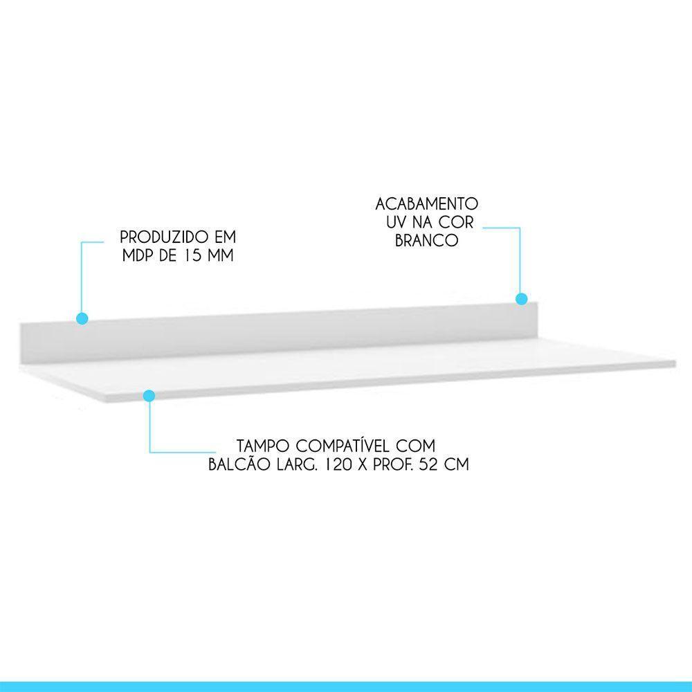 Tampo Balcão Cozinha Sabrina 120x52cm Branco Mdp Menu Móveis Branco - 2