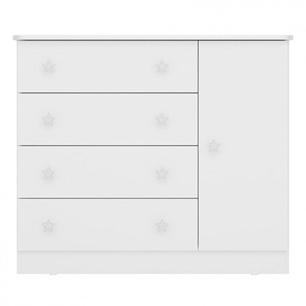 Cômoda Infantil Doce Sonho Com 1 Porta E 4 Gavetas Qmovi Branco - 1