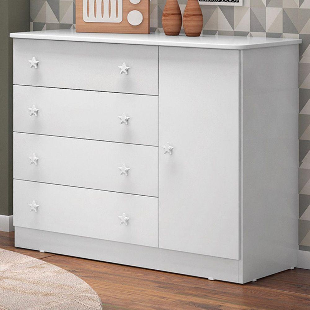 Cômoda Infantil Doce Sonho Com 1 Porta E 4 Gavetas Qmovi Branco - 2