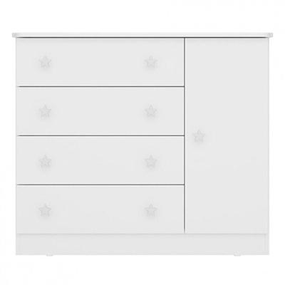 Cômoda Infantil Doce Sonho 4 Gavetas 1 Porta em MDF Acabamento Brilhante Branco para Quarto