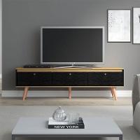 Rack Memphis Tv 65 Pol Retrô 3 Portas Mdp Preto Menu Móveis Preto - 1