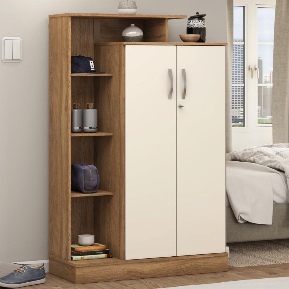 Armário Multiuso Sapateira 2 Portas Com Chave Elite Amêndola Touch Off White - 1