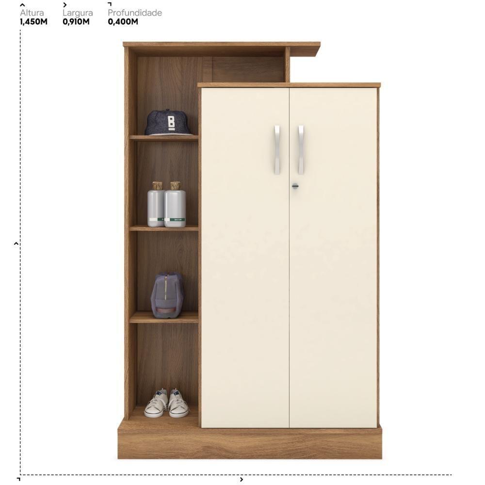 Armário Multiuso Sapateira 2 Portas Com Chave Elite Amêndola Touch Off White - 2
