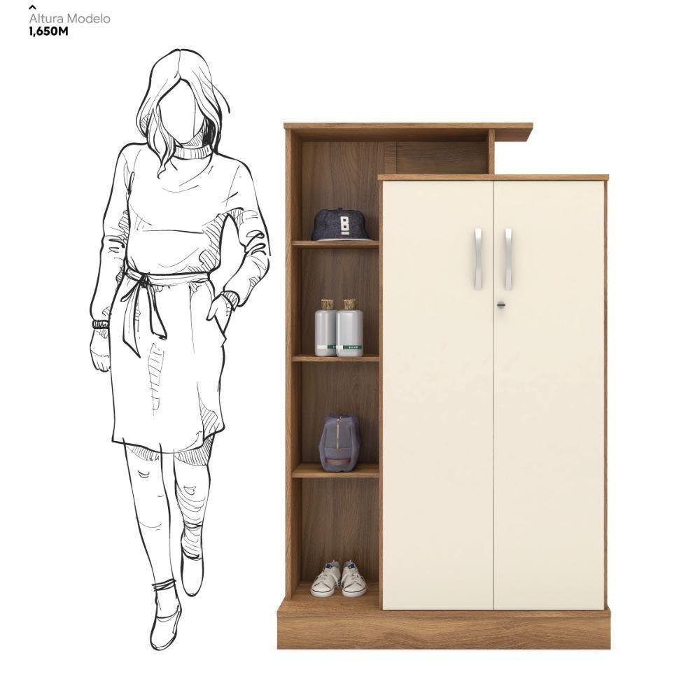 Armário Multiuso Sapateira 2 Portas Com Chave Elite Amêndola Touch Off White - 4