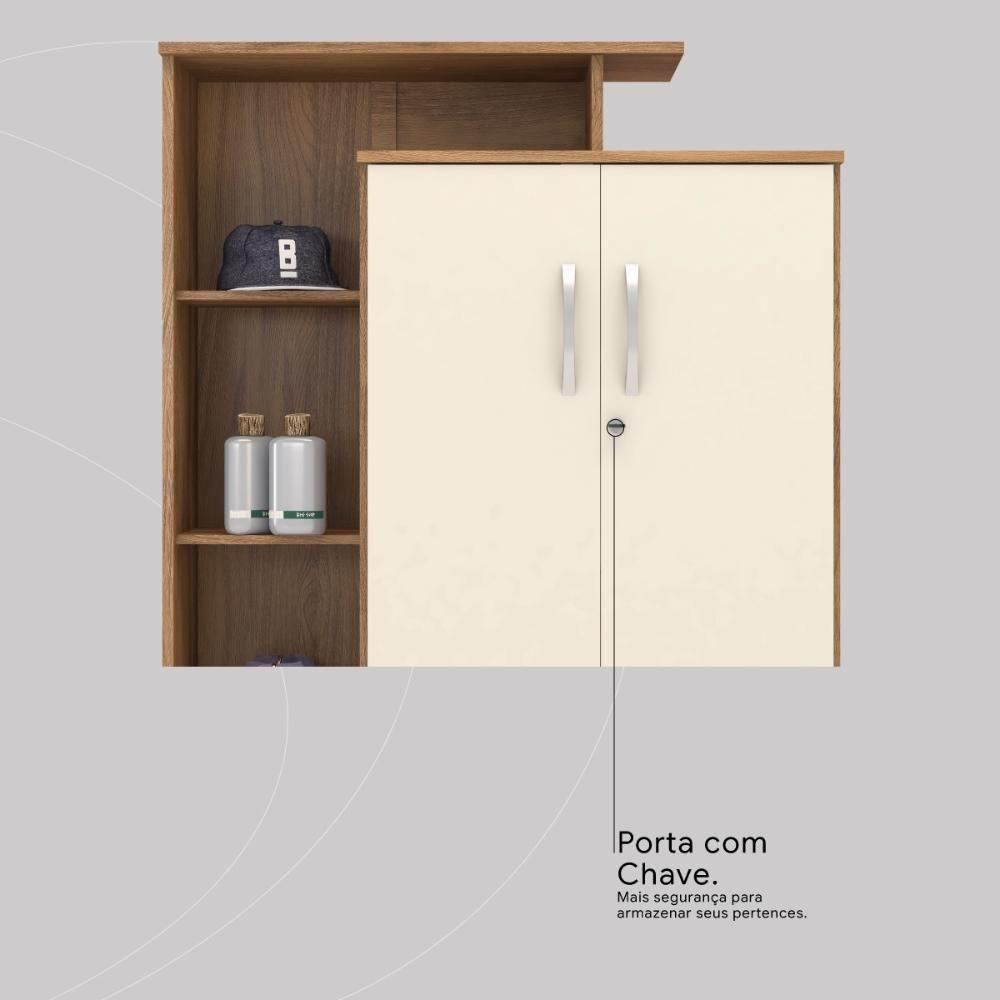 Armário Multiuso Sapateira 2 Portas Com Chave Elite Amêndola Touch Off White - 5