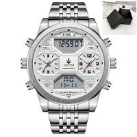 Relógio Eletrônico Luminoso De Led Com Display Duplo à Prova D'água Prata - 1