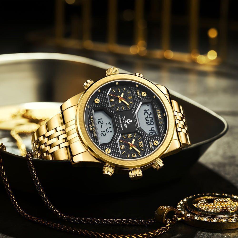 Relógio Eletrônico Luminoso De Led Com Display Duplo à Prova D'água Dourado - 4