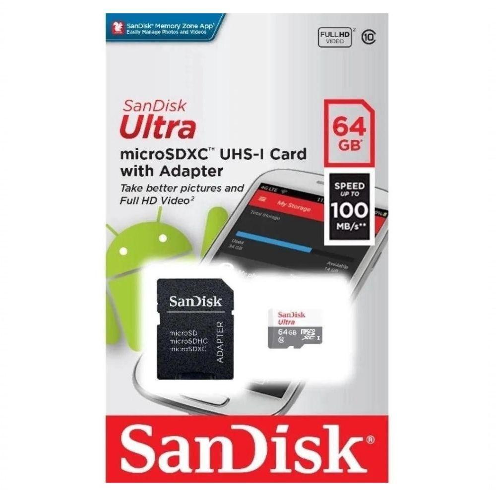 Cartão Micro Sd 64gb Ultra Clase 10 Microsdxc Uhs-i 100mb/s - 1