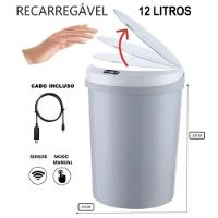 Lixeira Automática Redonda 12 Litros Com Sensor Cinza - 3