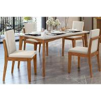 Conjunto Mesa Sala Jantar Monalisa Com Tampo Madeirado Com Vidro 160cm E 4 Cadeiras Lady Natural Nesher - 1