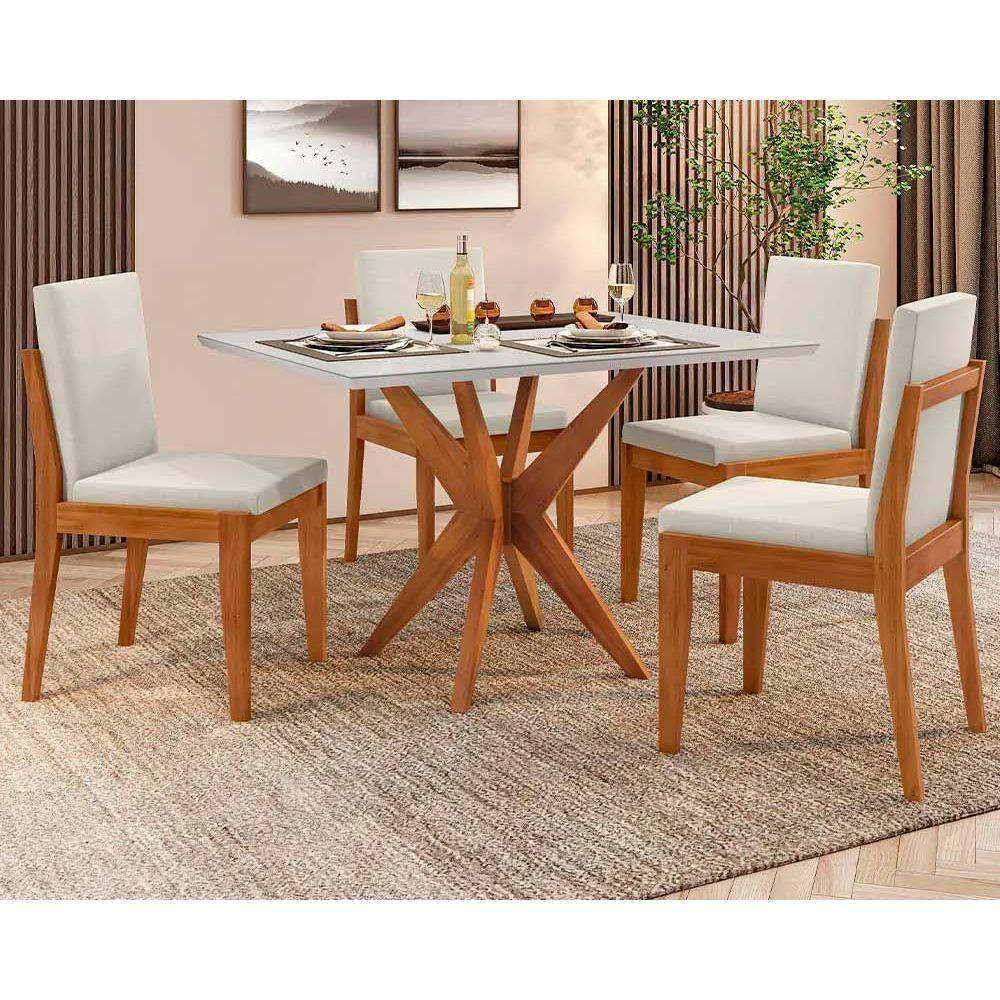 Conjunto Mesa De Cozinha Donna Com Tampo Madeirado Com Vidro 120cm E Cadeiras Lady 4 Un Natural Nesher - 1